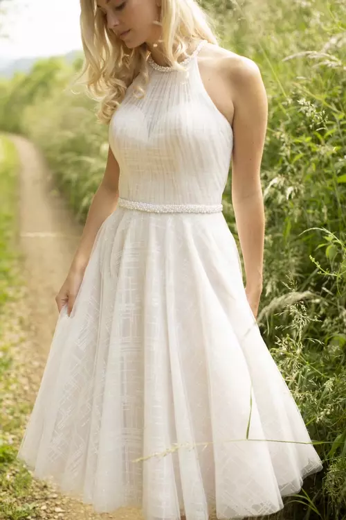 Tea length 2024 halter wedding dress